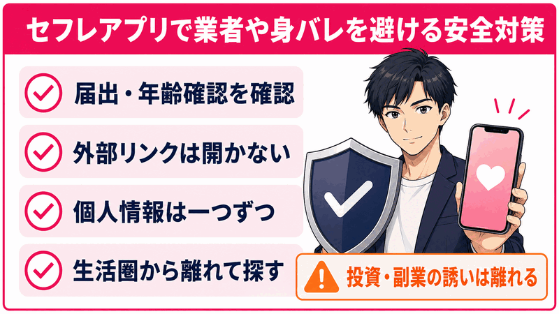セフレアプリで業者や身バレを避ける安全対策